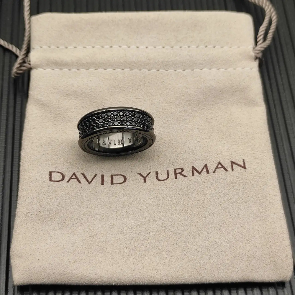 David Yurman Black Gold Buttoned Ring with Full Diamonds
